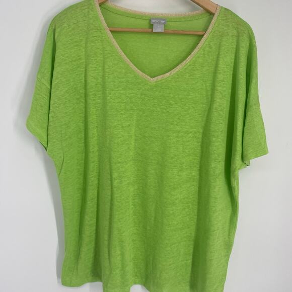 Chico’s Top Women’s Large Lime Green 100% Linen Coastal Metallic Colorful Beach - Picture 1 of 7
